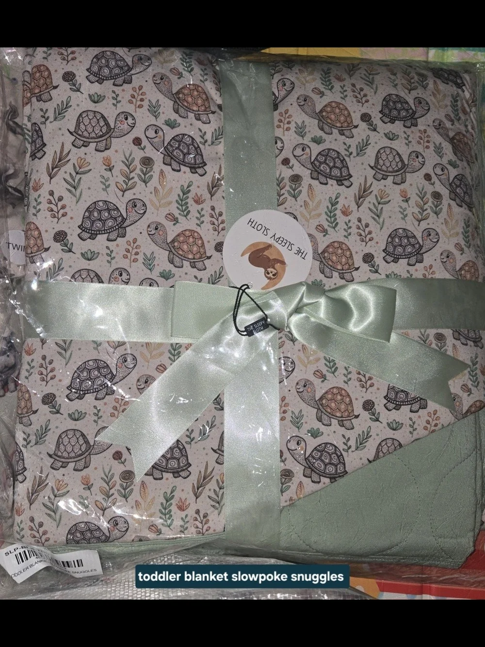 Slowpoke Snuggles Toddler Blanket in Sage with Turtle Print 40x60 NIB-NWT Bamboo